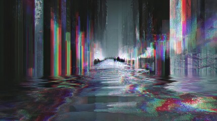 Poster - Digital Distortion Glitch Art Representing a Matrix-Like Environment
