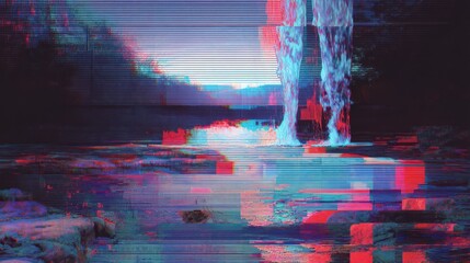 Poster - Glitch Art Landscape with Digital Distortions and Abstract Effects