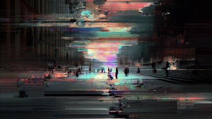 Poster - Digital Distortion of Urban Scene with Glitch Art Aesthetic