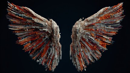 Poster - Glitching Angel Wings Made of Error Fragments in Artistic Display