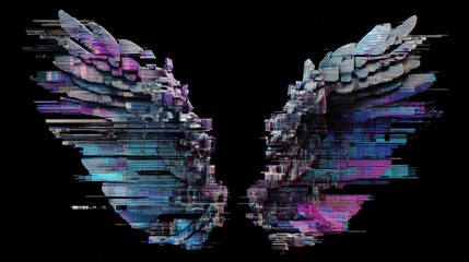 Poster - Glitching Angel Wings Made of Error Fragments in Digital Style