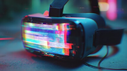 Poster - Glitchy VR Headset with Colorful Digital Distortions and Errors
