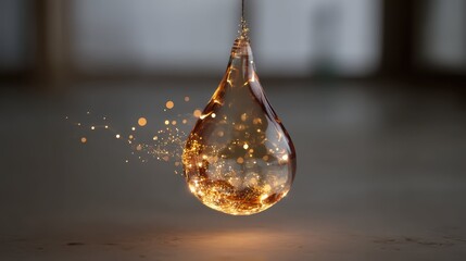 Poster - Glowing Magic Drop Suspended in Air with Sparkling Particles
