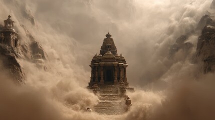 Poster - Mystical Temple Shrouded in Swirling Dust and Mystical Atmosphere