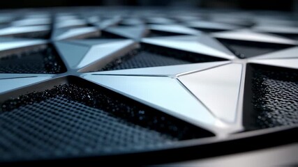 Poster - Close up view highlighting an innovative surface of interconnected triangular metallic elements with a mesh grid and granular texture, reflecting advanced technology and futuristic design