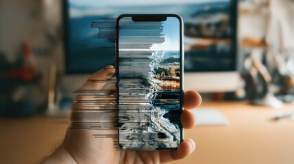 Poster - Smartphone with Distorted Camera Image Error on Screen