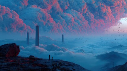 Poster - Surreal Landscape with Dramatic Sky and Ethereal Clouds