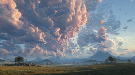 Poster - Surreal Landscape with Dramatic Sky Filled with Colorful Clouds