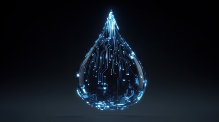 Poster - Glowing Digital Drop with Circuit Pattern in Dark Background