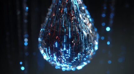 Poster - Glowing Digital Droplet with Tech Elements and Neon Lights