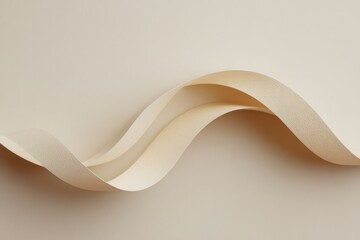Poster - top-down view of paper ribbons forming wave pattern on neutral surface smooth curve flow and copy space top