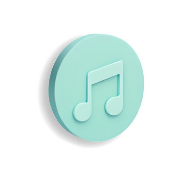 Musical note icon.3D rendering isolated on white and transparent background. Plastic cartoon design. 