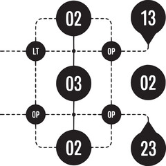 Poster - Abstract network diagram with numbers and letters, black and white graphic design illustration art