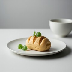 Aufkleber - Small Savory Pastry with Basil Leaves on a White Plate