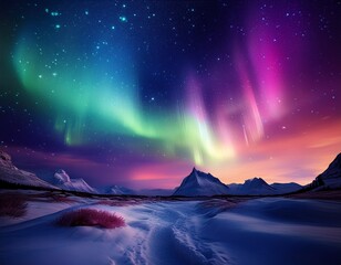 Wall Mural - colorful northern lights over starry night sky