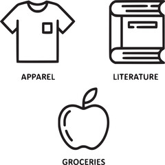 Poster - Online shopping categories apparel literature groceries e commerce retail product icons set vector