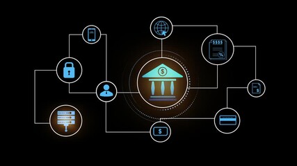 Poster - Digital marketing and online banking technology. Financial digital innovation technology. Finance and banking networking. Bank network connection and cyber security.	
