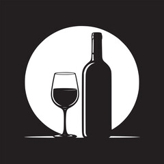 Poster - Black and white wine bottle and glass vector illustration for wine industry and design projects