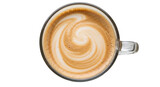Overhead view of a cappuccino with latte art swirl isolated PNG with Transparent Background