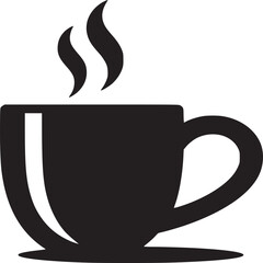 Poster - Hot coffee cup vector icon illustration design, coffee shop logo, cafe, black and white graphic