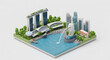 © 88 Ladann 77 - Isometric 3D diorama of Singapore's futuristic city skyline with its iconic architectural landmarks.