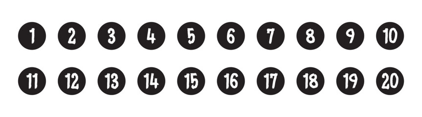 Wall Mural - bullet points icon set in line style, simple round numbers in flat style, set of 1-20 numbers simple