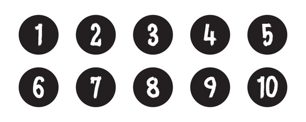 Wall Mural - bullet points icon set in line style, simple round numbers in flat style, set of 1-10 numbers simple