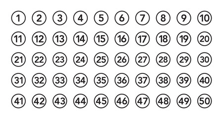 Wall Mural - bullet points icon set in line style, simple round numbers in flat style, set of 1-50 numbers simple
