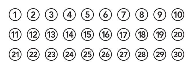 Wall Mural - bullet points icon set in line style, simple round numbers in flat style, set of 1-30 numbers simple