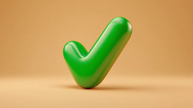 Green Checkmark Icon. A visual representation of confirmation, success, or agreement, rendered as a soft, glossy, and rounded 3D shape on a neutral background.