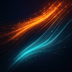Poster - A mesmerizing digital artwork showcasing luminous lines of orange and blue energy flow gracefully across a dark background, creating a dynamic visual representation.