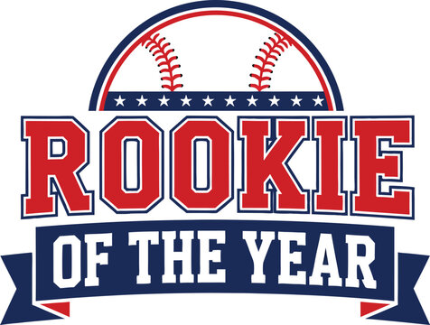 Baseball rookie of the year award badge with stars and baseball graphic design