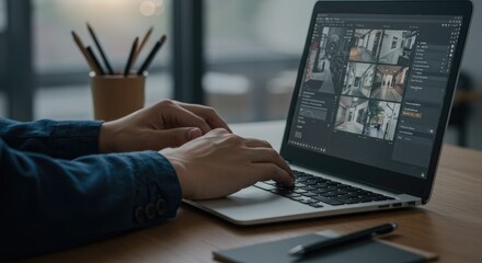 Person working on laptop with editing program