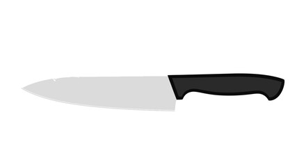 Isolated illustration depicting a culinary knife with a gray blade and dark handle presented against a blank canvas of white space