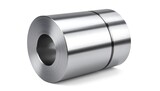 Rolled metal coil against white background