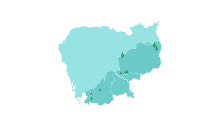  Graphical illustration of Cambodia's map highlighting the country's green spaces and national park distribution using clean design aesthetic