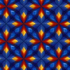 Poster - Abstract Geometric Seamless Pattern with Vibrant Blue Red and Orange Shapes