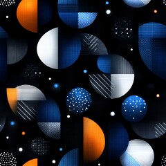 Poster - Abstract Geometric Pattern with Blue Orange Circles on Black Background