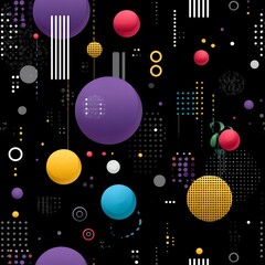 Poster - Abstract Geometric Pattern with Colorful Circles and Lines on Black Background