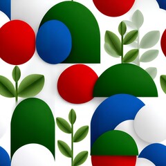 Poster - Abstract Geometric Pattern with Red Green Blue Circles and Leaves