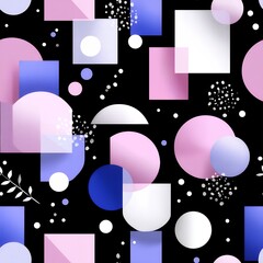 Poster - Abstract Geometric Seamless Pattern with Pink Blue White Shapes on Black Background