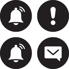 Poster - Notification bell icon set vector, alert, message, email, and exclamation point in black circles