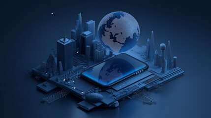 Poster - Futuristic Smartphone Integrated with Circuit Board, High-Tech Device Concept, Innovation and Technology Background.