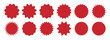 © Creative Sparkle - Starburst red sticker set - collection of special offer sale round  sunburst labels and buttons. tickers and badges with star edges for promo advertising. Promo stickers with star edges. Vector.