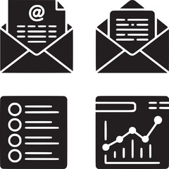 Poster - Email marketing strategy and data analytics icon set for business communication and growth analysis
