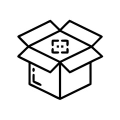 Poster - Open cardboard box illustration with flaps and a square design inside in a simple black outline style