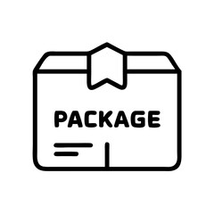 Poster - Illustration of a cardboard package with the word package and shipping label in black outline style