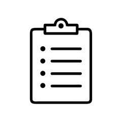 Poster - A simple black and white line drawing of a clipboard with a list of items and bullet points on it