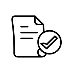 Poster - Document with lines and a checkmark inside a circle representing completion or confirmation in black outline