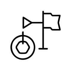 Poster - Illustration of a flag on a pole next to a circle with a hexagon inside and a triangle shape near it